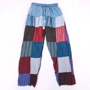 Kathmandu Imports Patchwork Pants Small S Blue Red Boho Hippie Festival Relaxed